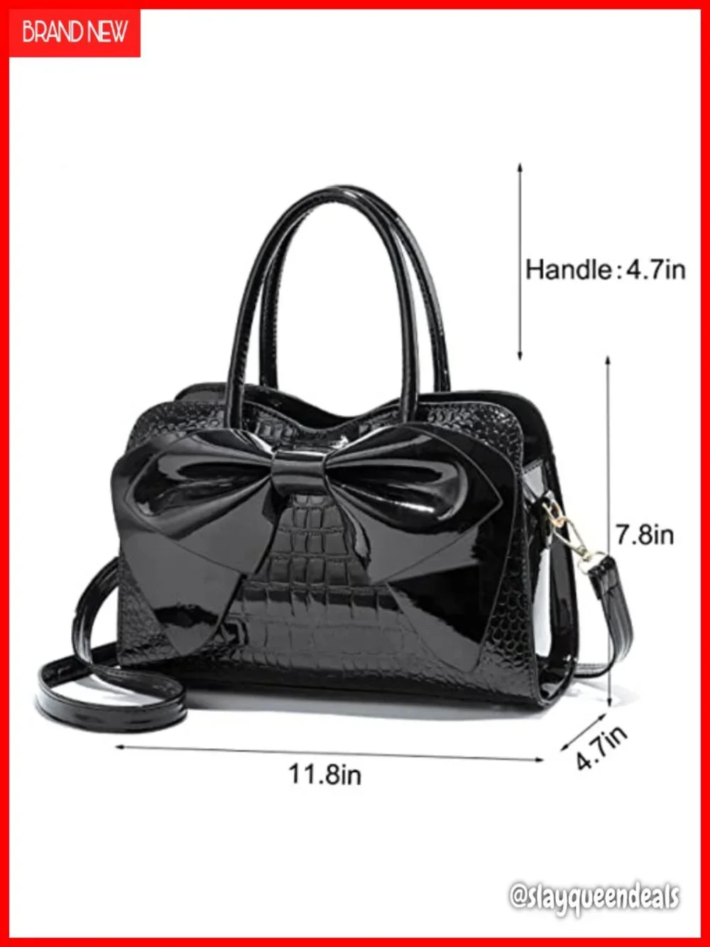 Patent Leather Bowknot Satchel Tote Handbag with Top Handle, Shoulder Strap